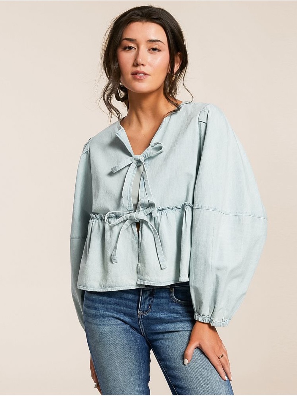 Free People Denim Brunch Babe Top